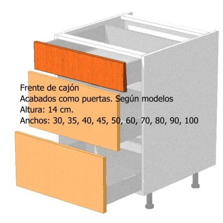 Frente de cajón de altura 14 cm. Anchos: todos los de los muebles.