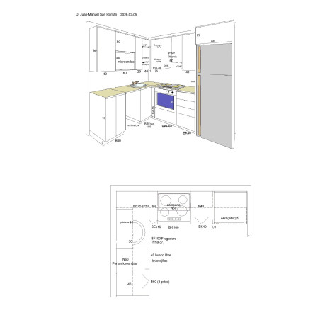 Cocina completa, modelo París, color Roble 180. Según plano