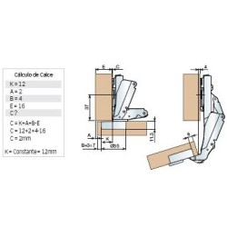 Conjunto de bisagra automática recta + base avión. Apertura 165º